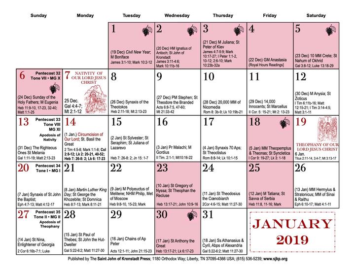 Calendar & Schedule – St Nicholas Antiochian Orthodox Christian Church